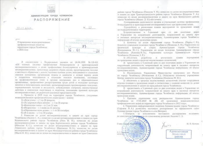 Распоряжение № 29 от 09.01.2023 по акциям